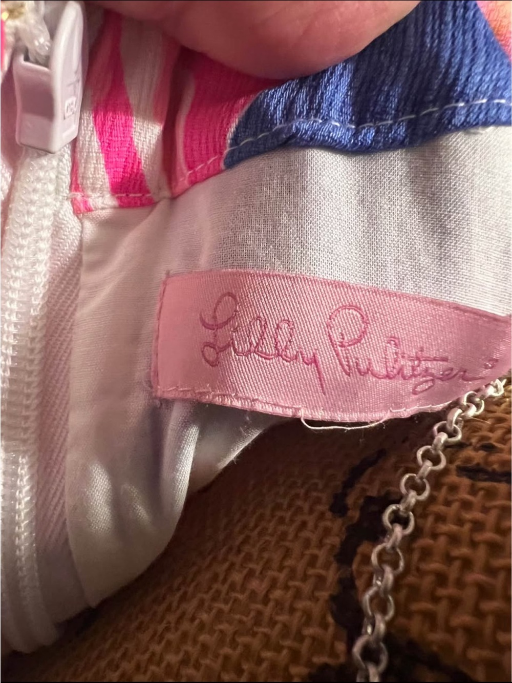 Lilly Pulitzer Pink Label with Blue Trim Detail - Picture 2 of 2